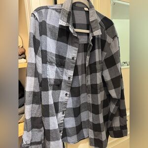 Black and Gray Plaid Button-Up Shirt